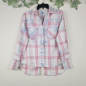 Cloth & Stone Size XS Acid Wash Red White Blue Long Sleeve Relaxed Fit Top Tunic